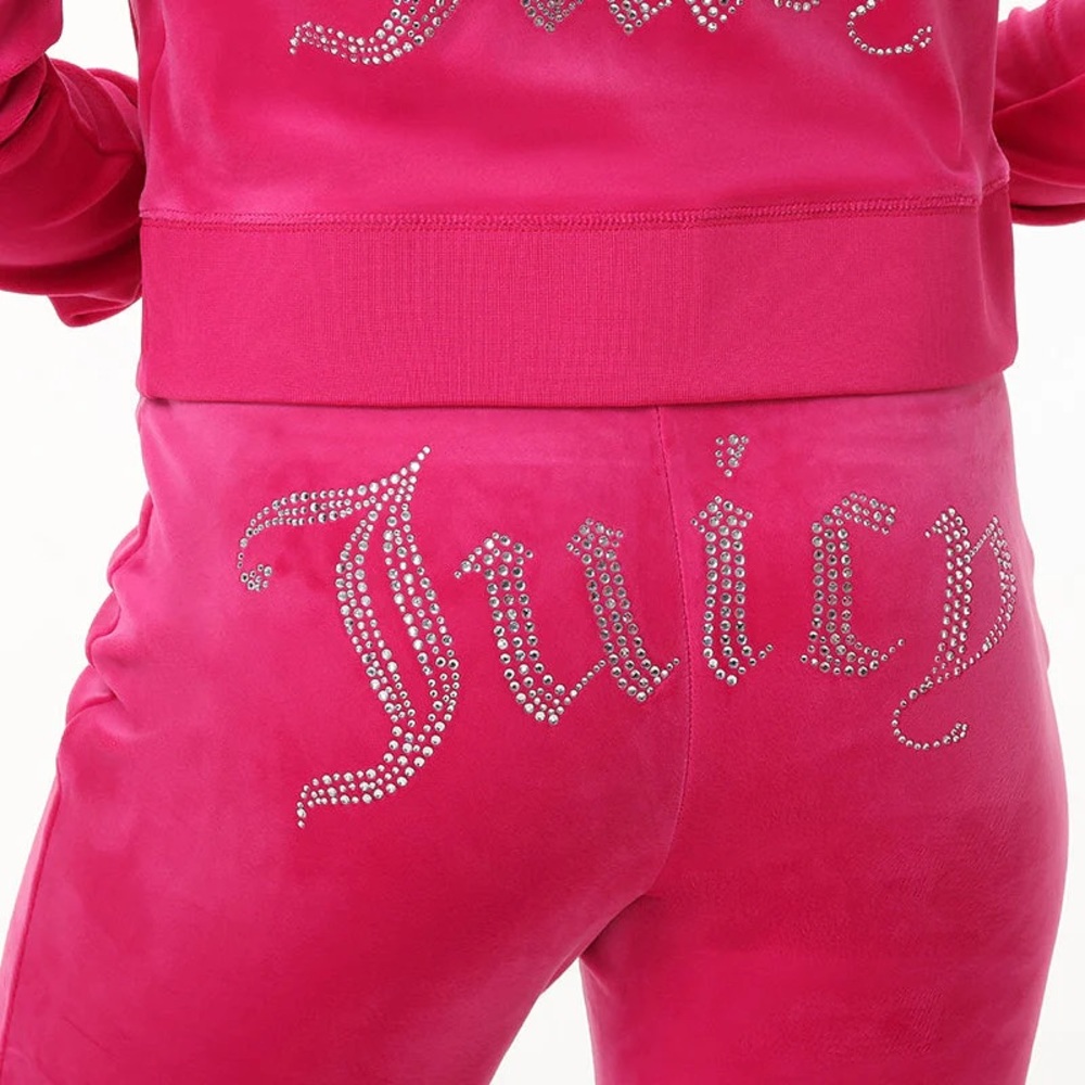 Juicy Couture OG BIG BLING VELOUR TRACK PANTS Hot Pink - Picture 2 of 6